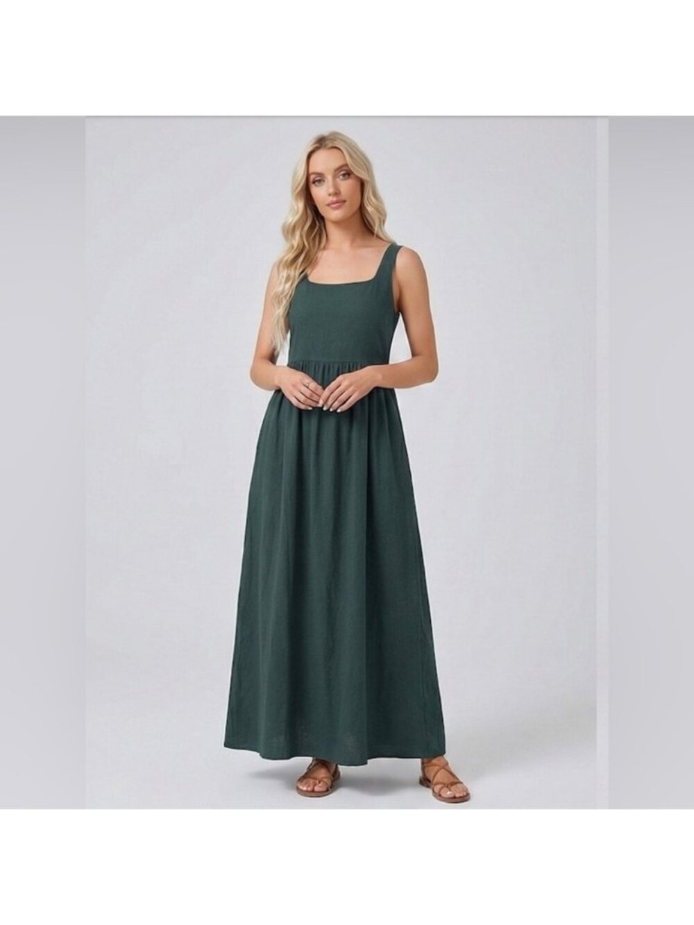 Cotton Sleeveless Tank A- Line Dress Green